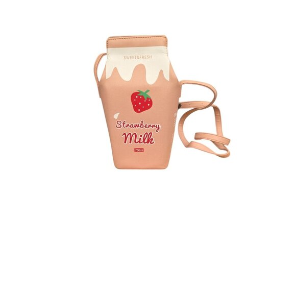 Strawberry Milk Box Pink PURSE Cross Body Adjustable strap Bag Snap Top Lined 9” - Picture 1 of 11